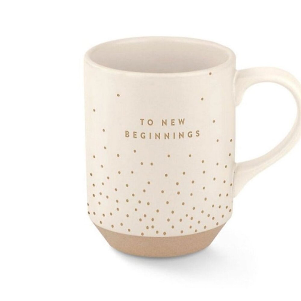 Fringe Cream Ceramic Mug with Gold Accents To New Beginnings‎ Stoneware Mug